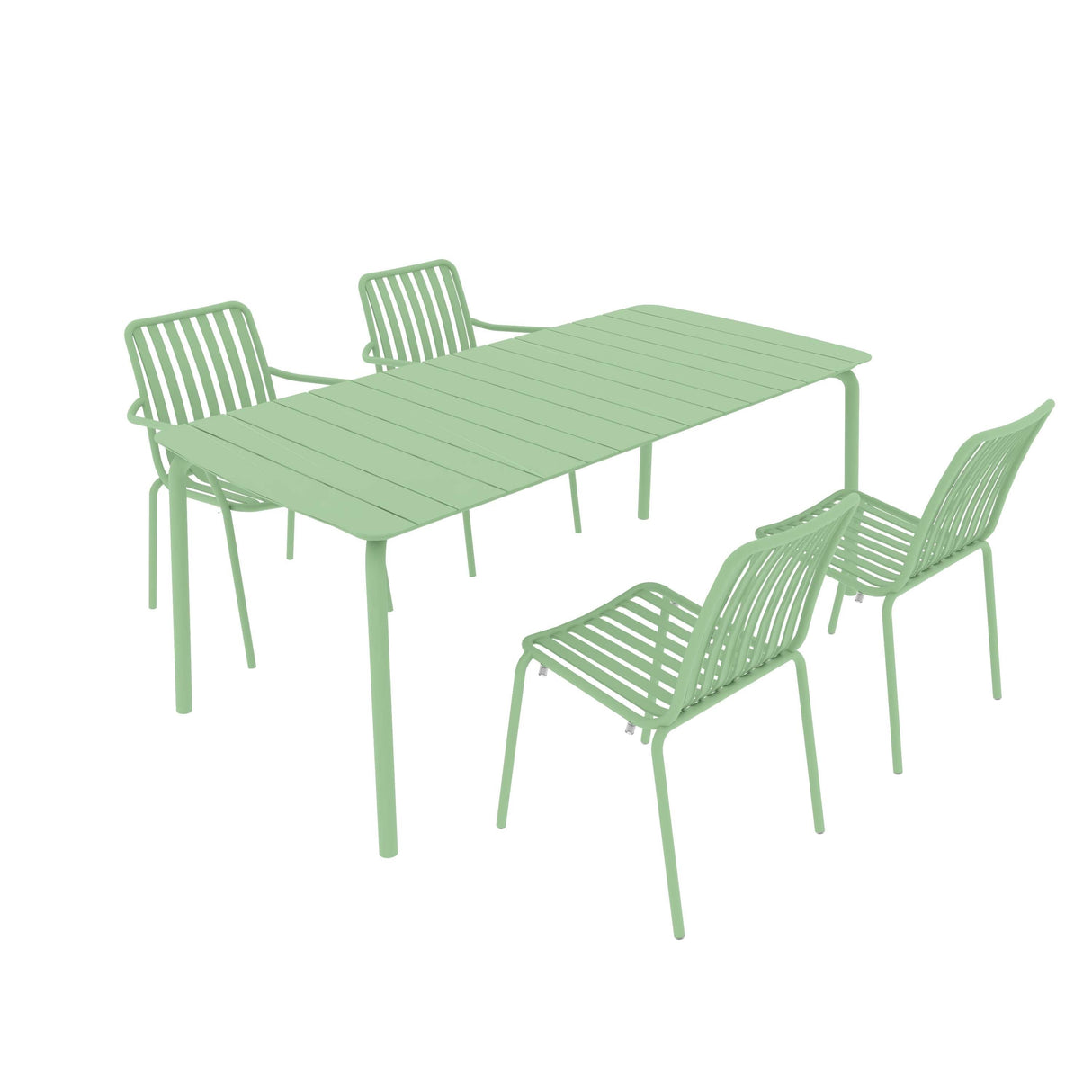 Breeze Rectangular Slatted Table with Armchair and Side Chair Set