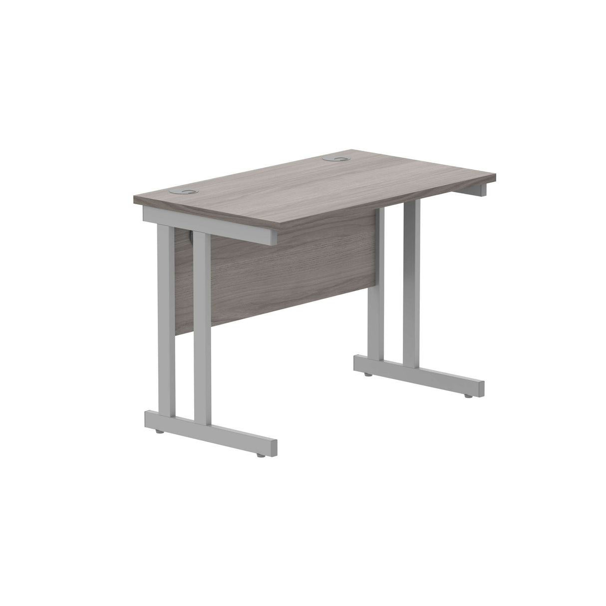 Office Rectangular Desk with Steel Double Upright Cantilever Frame | 1000X600 | Alaskan Grey Oak/Silver