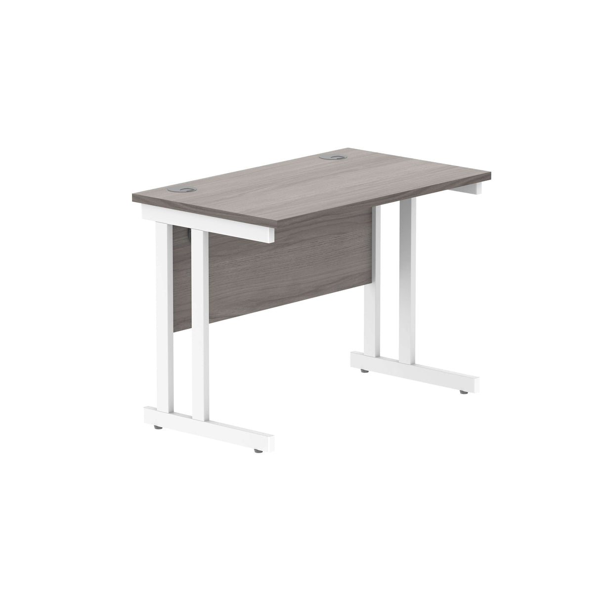 Office Rectangular Desk with Steel Double Upright Cantilever Frame | 1000X600 | Alaskan Grey Oak/White