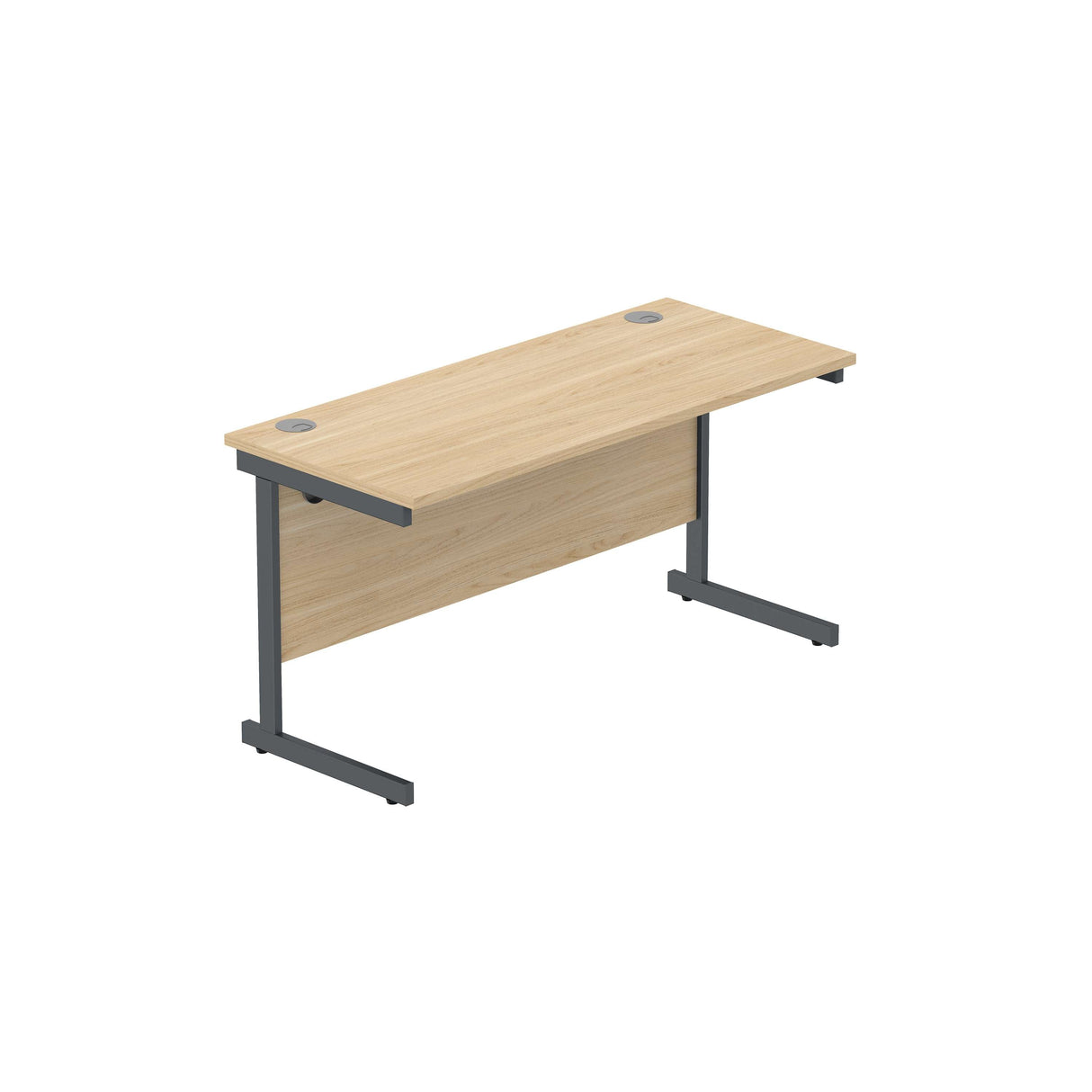 Office Rectangular Desk with Steel Single Upright Cantilever Frame | 1400X600 | Canadian Oak/Graphite