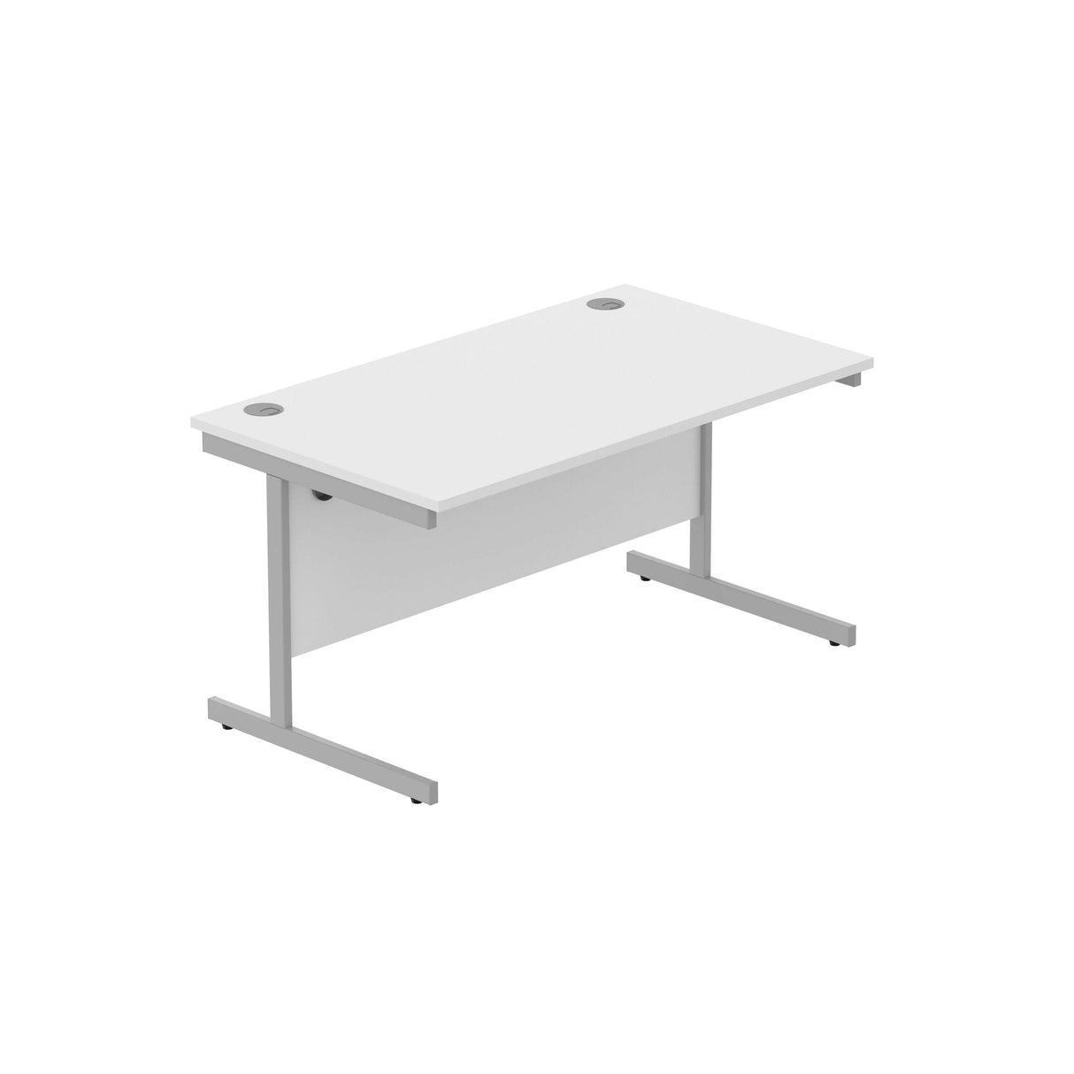 Office Rectangular Desk with Steel Single Upright Cantilever Frame | 1400X800 | Arctic White/Silver