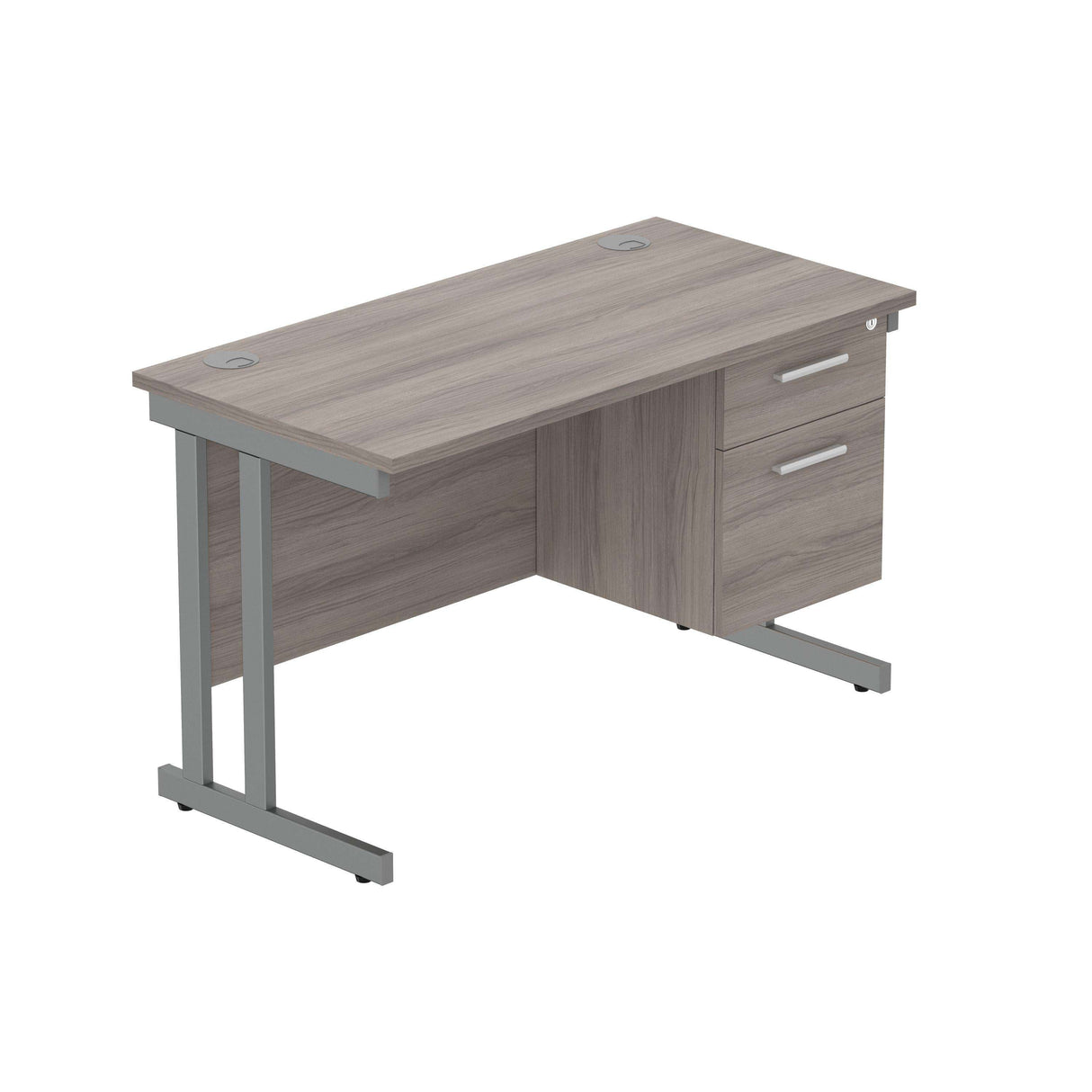 Office Rectangular Desk with Steel Double Upright Cantilever Legs + 2 Drawer Fixed Pedestal