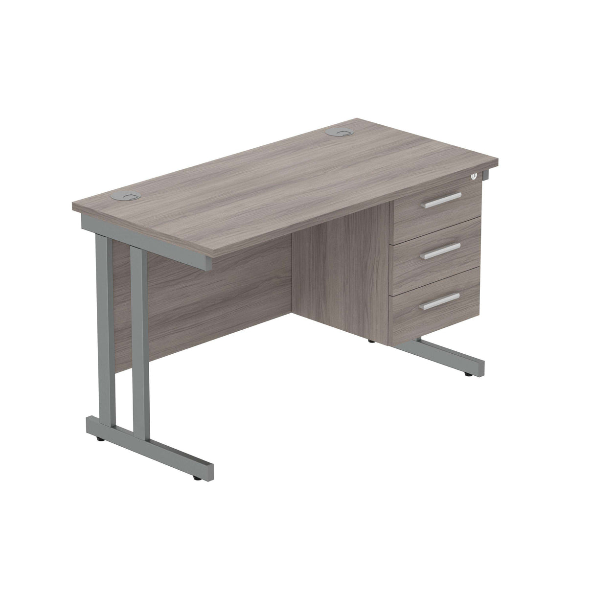 Office Rectangular Desk with Steel Double Upright Cantilever Legs + 3 Drawer Fixed Pedestal