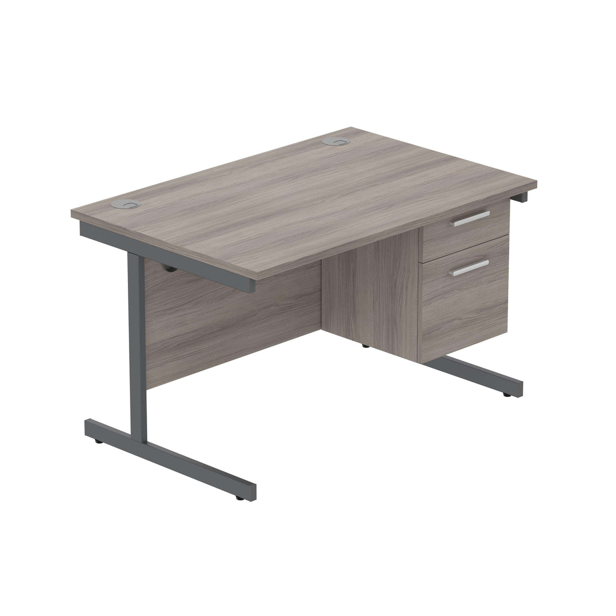 Office Rectangular Desk with Steel Single Upright Cantilever Legs + 2 Drawer Fixed Pedestal