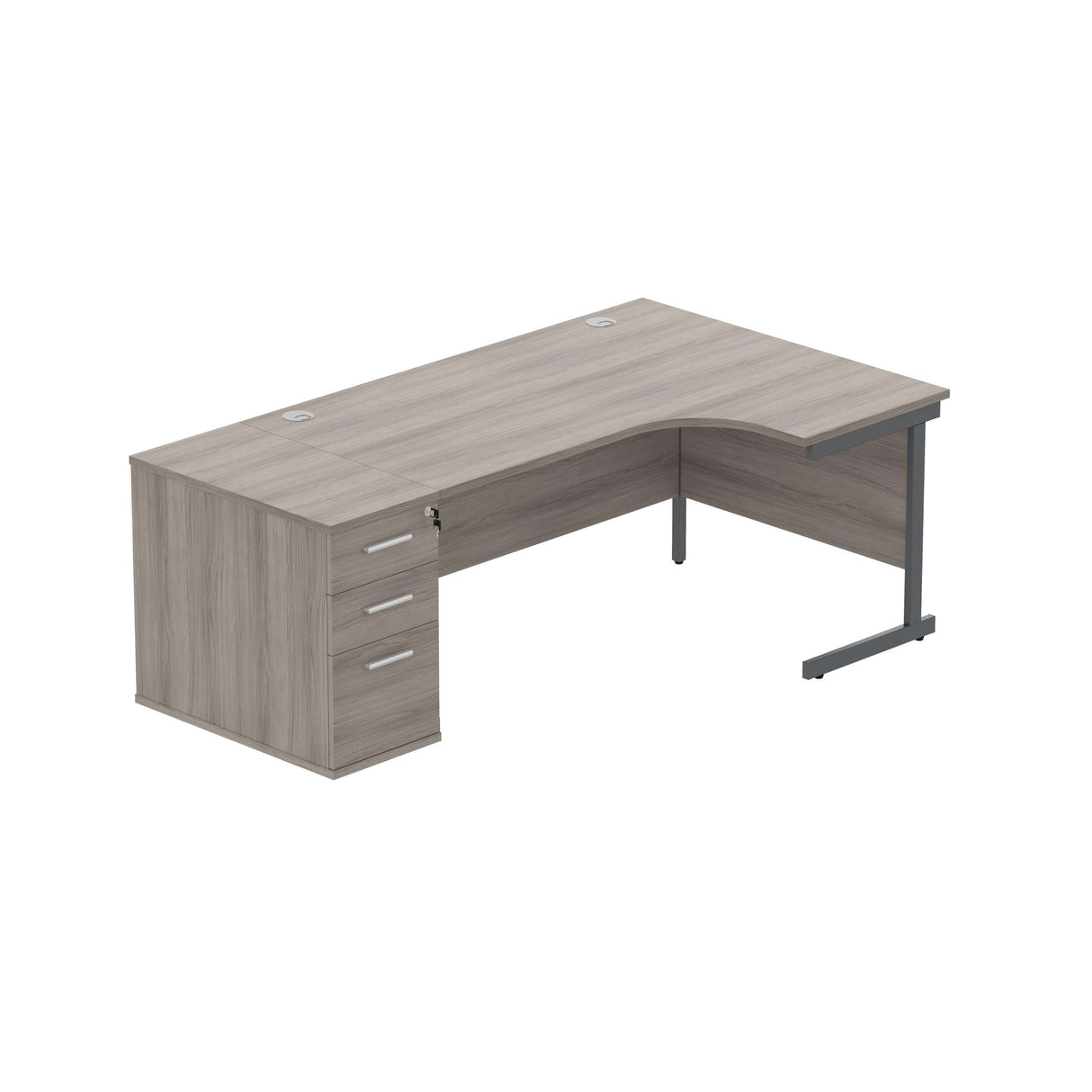 Single Upright Right Hand Radial Desk + Desk High Pedestal