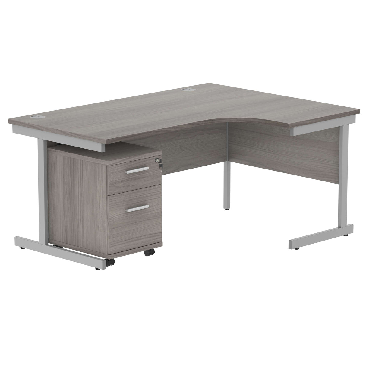 Single Upright Right Hand Radial Desk + 2 Drawer Mobile Under Desk Pedestal