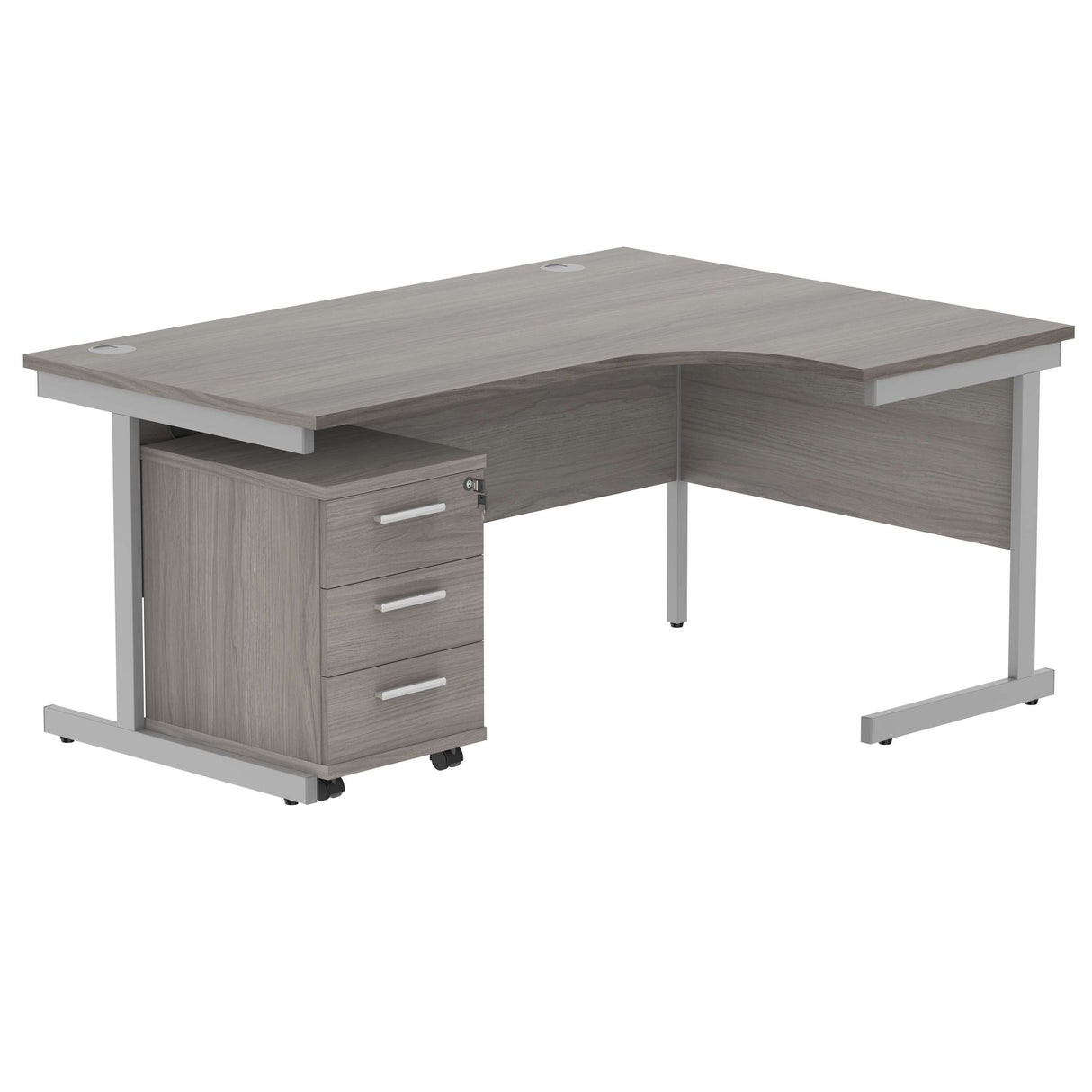 Single Upright Right Hand Radial Desk + 3 Drawer Mobile Under Desk Pedestal