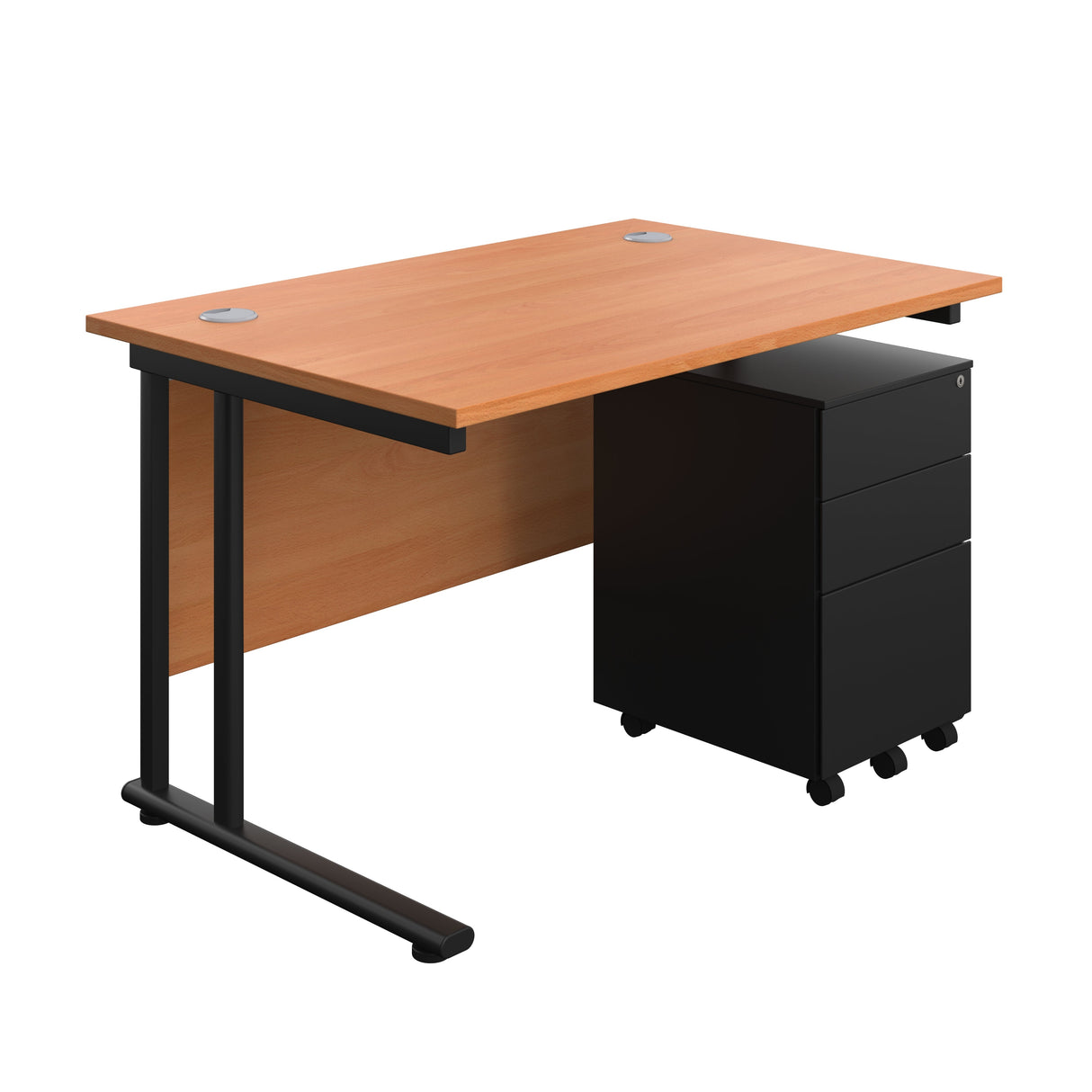Twin Upright Rectangular Desk + Under Desk Steel Pedestal 3 Drawers 800