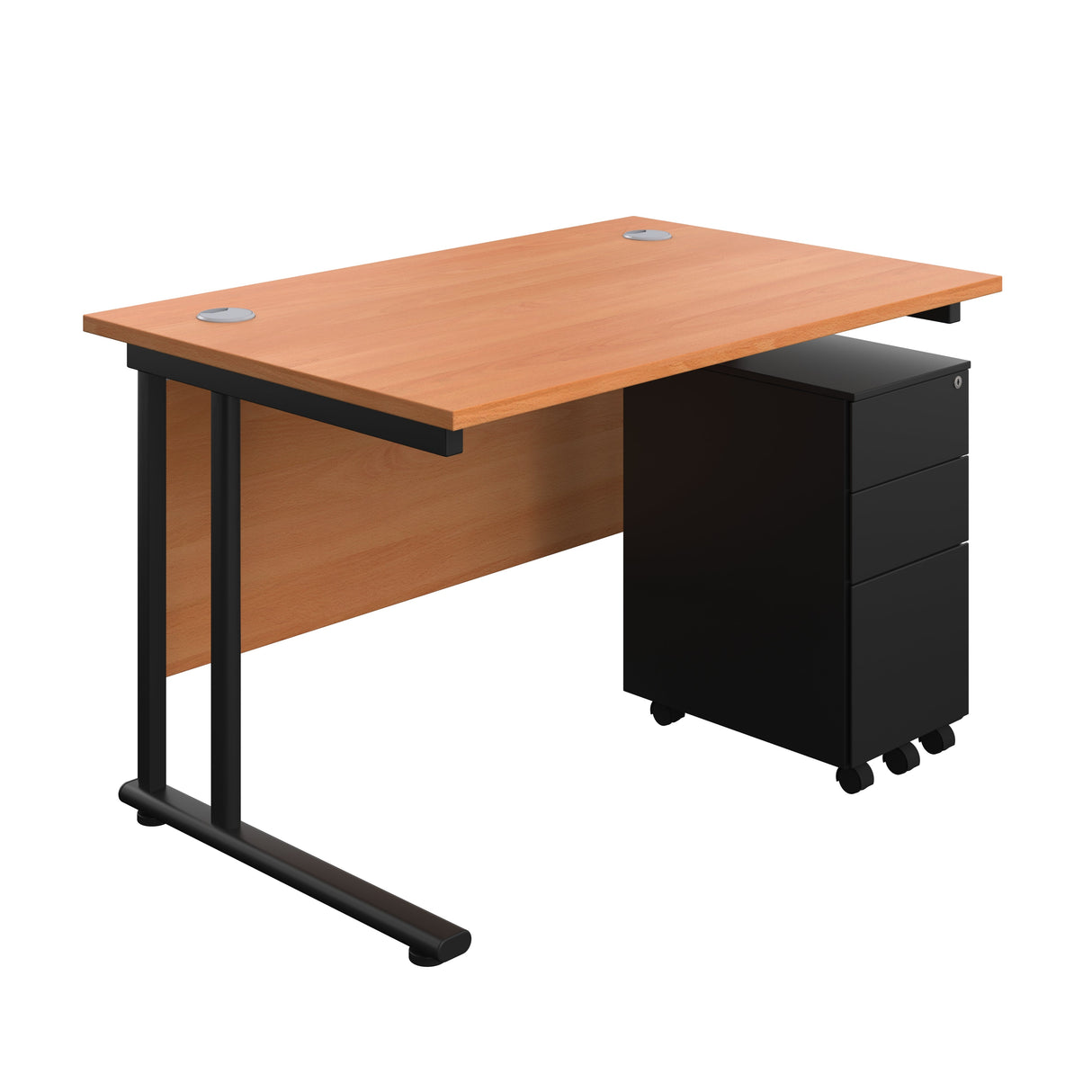 Twin Upright Rectangular Desk + Slimline Steel Pedestal 3 Drawers 800