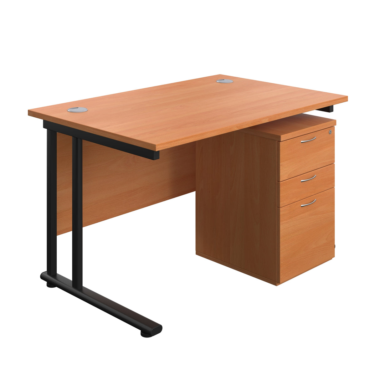 Twin Upright Rectangular Desk + High Mobile Pedestal 3 Drawer 800