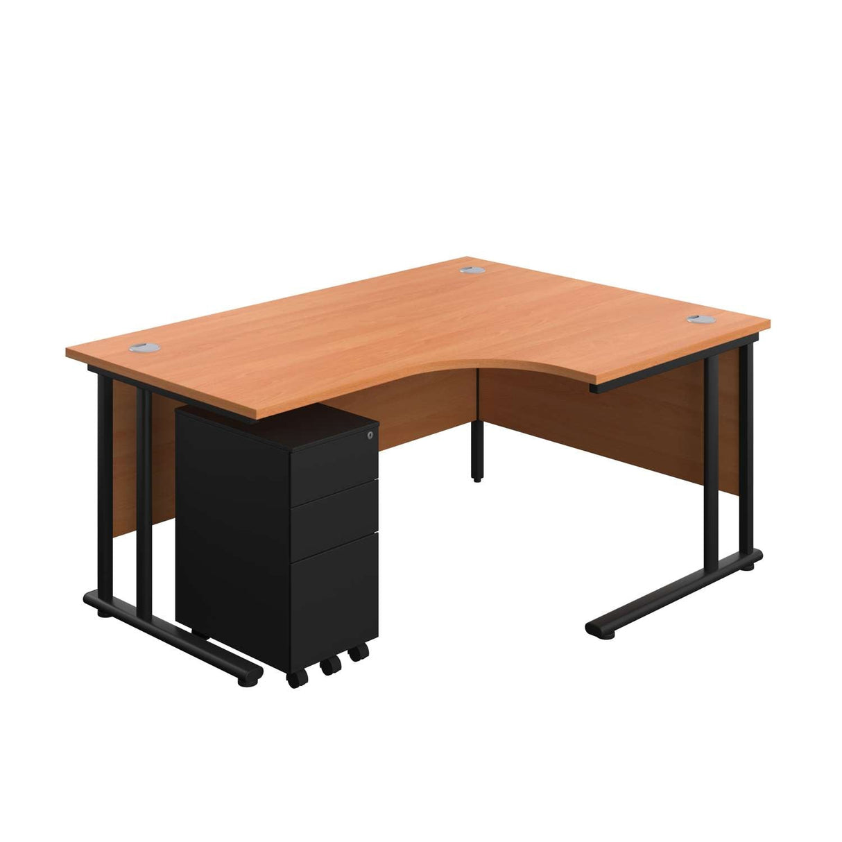 Twin Upright Left Hand Radial Desk + Under Desk Steel Pedestal 3 Drawers