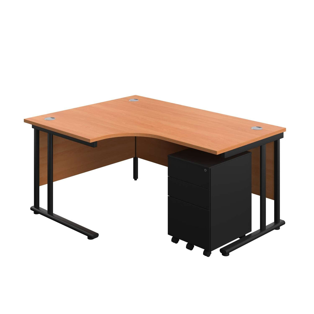 Twin Upright Right Hand Radial Desk + Slimline Steel Pedestal 3 Drawers