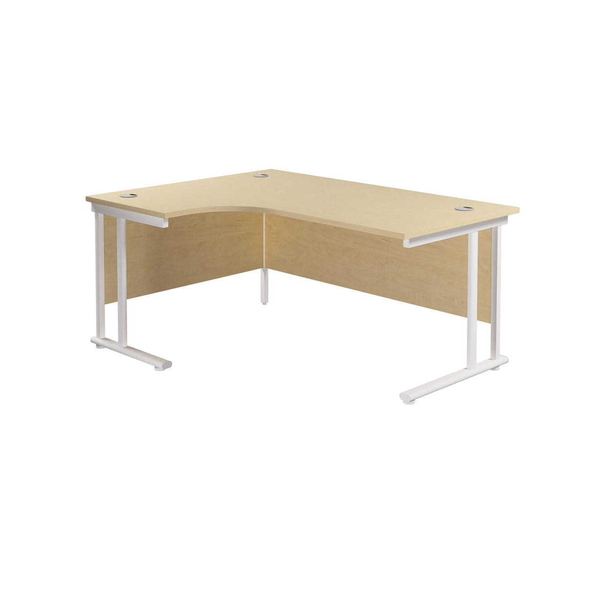 Twin Upright Left Hand Radial Desk | 1800X1200 | Maple/White