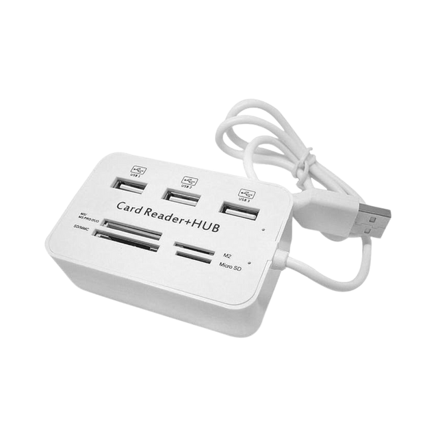 3 port USB hub with in built multi-card reader (Reads SD/MMC/M2/MS MP cards)