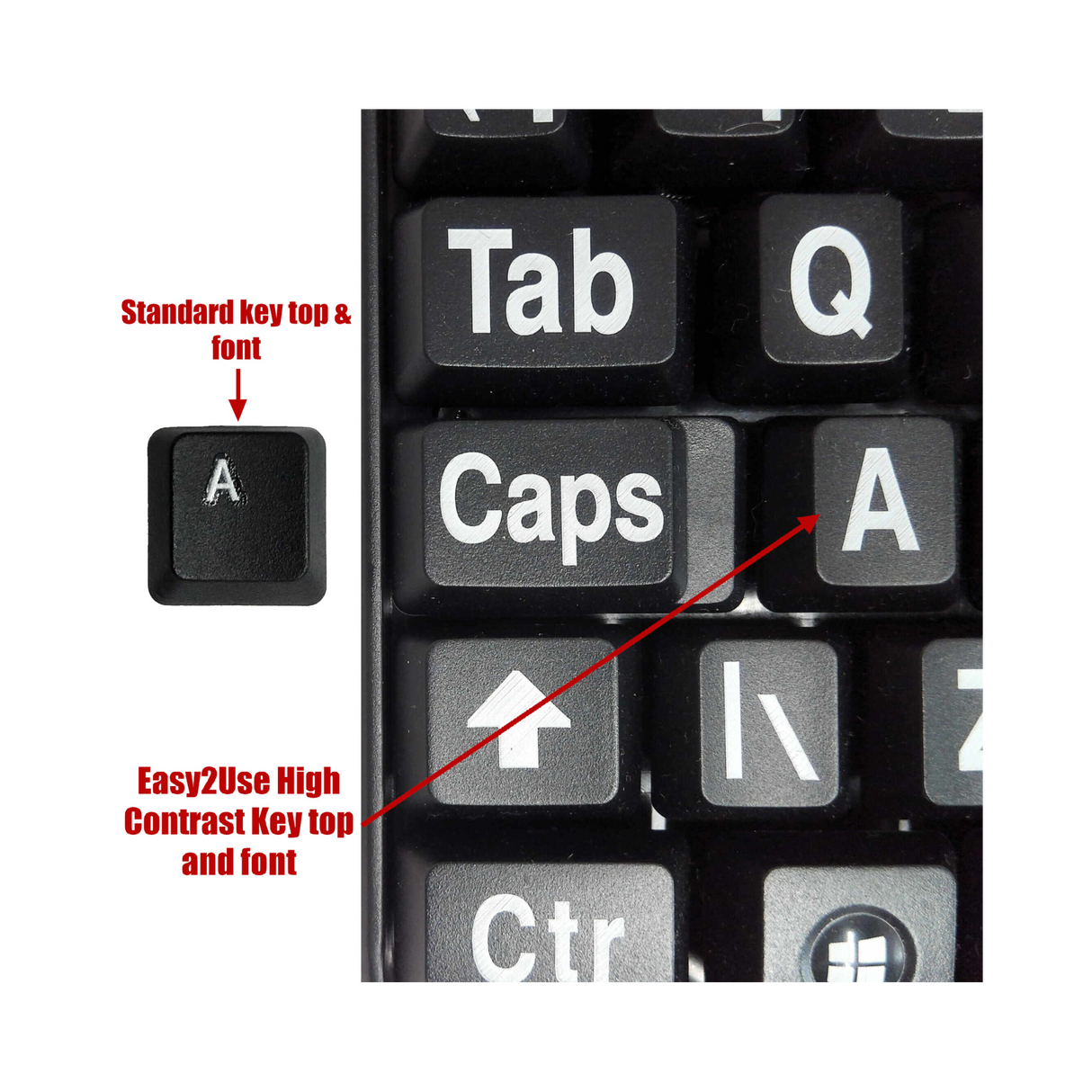 Easy2Use USB Keyboard -  Large White Font on Black Keys