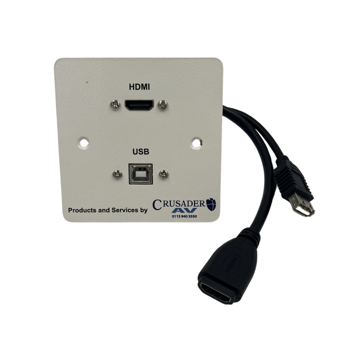 Premium Powder-Coated Metal Single Gang Face Plate with Fixed HDMI & USB-B Connections