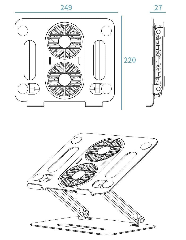 Quality Aluminium Laptop Stand with USB powered Cooling Fans