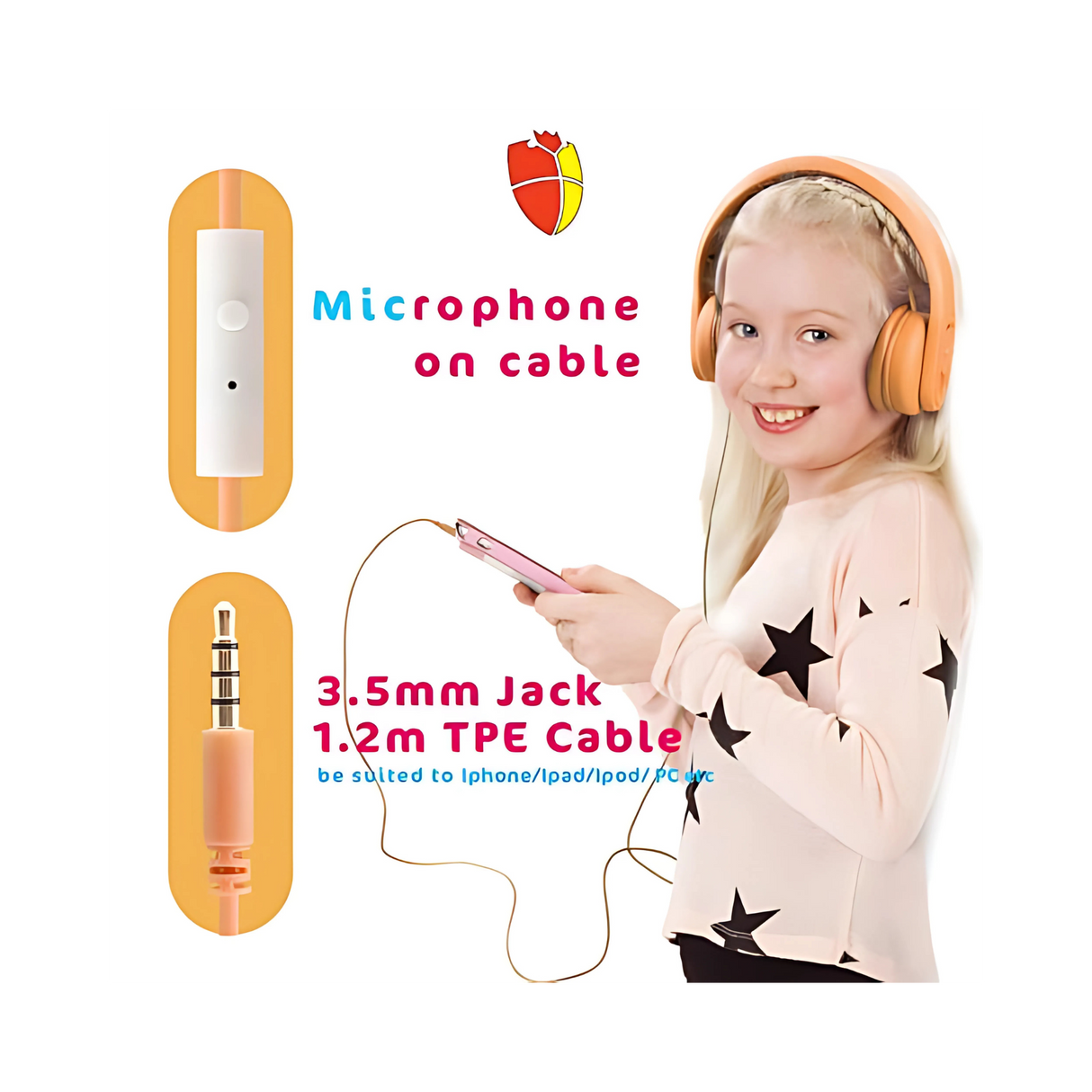 Almost Unbreakable Childrens Orange Headphones 1 x 4 pole