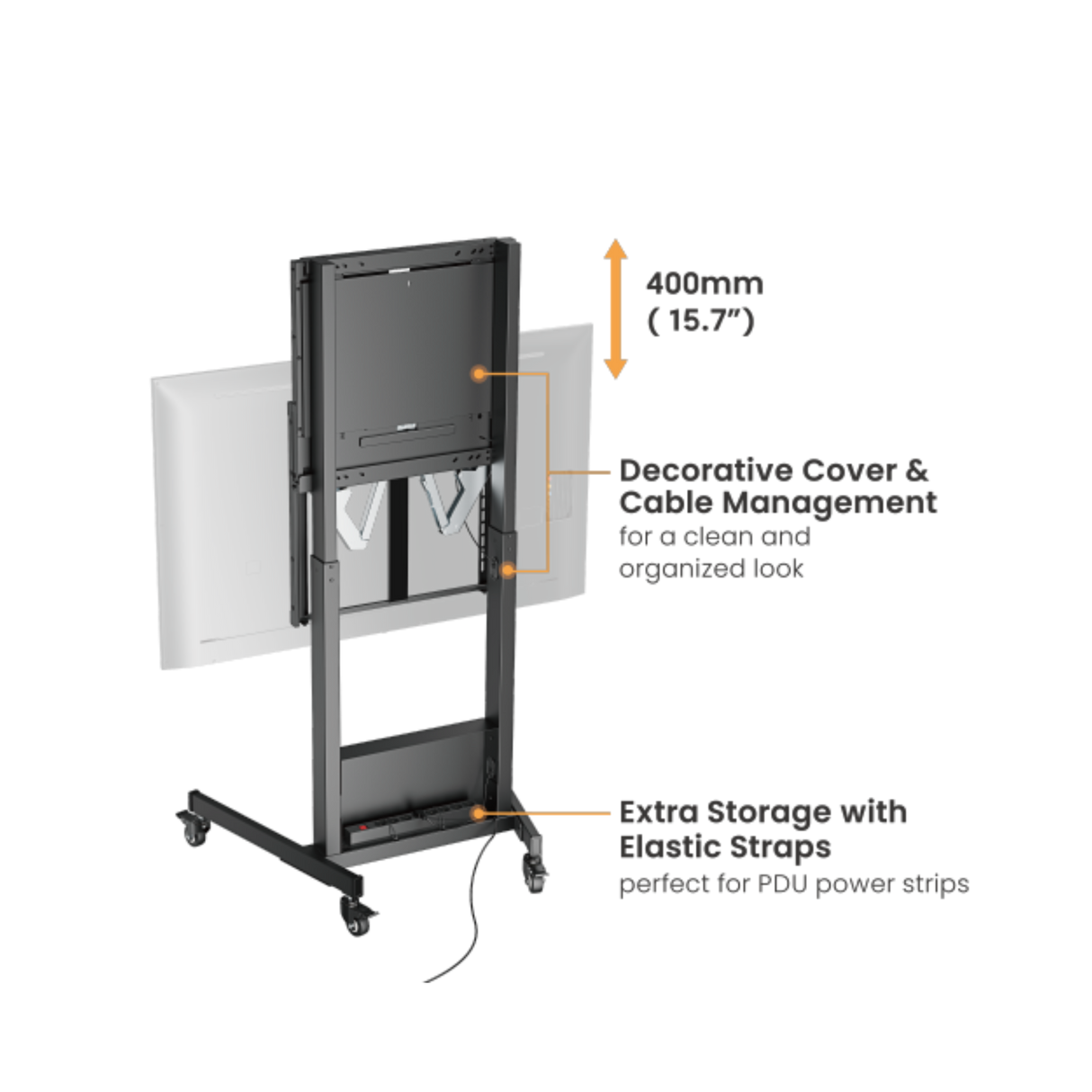 Manual Height-Adjustable Mobile Mount For 60"-100" Interactive Displays