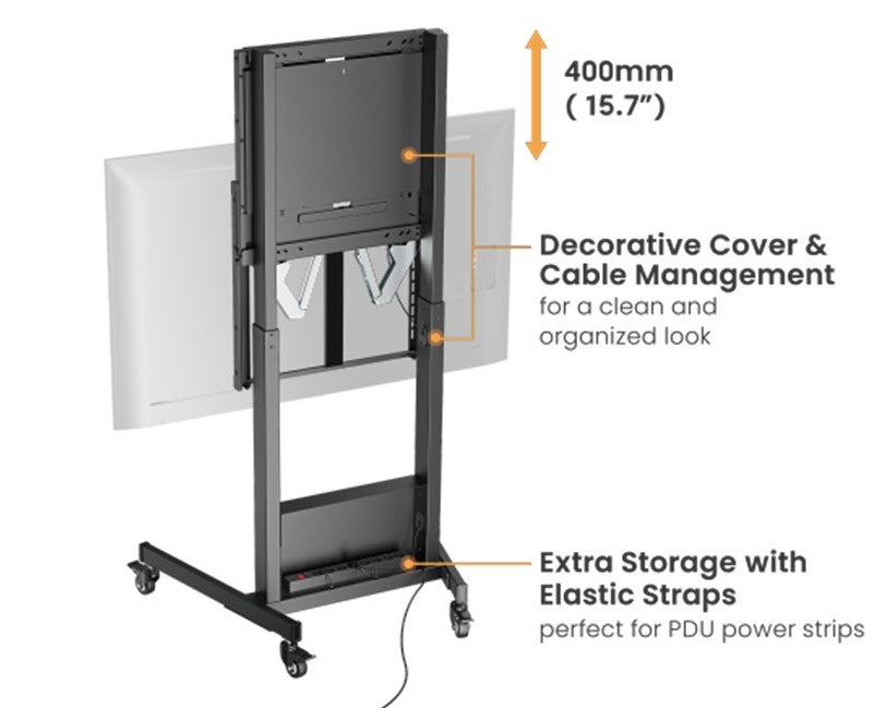 Manual Height-Adjustable Mobile Mount For 60"-100" Interactive Displays