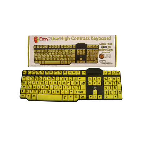 Easy2Use USB Keyboard with Braided Cable - Large Black Font on Yellow Keys