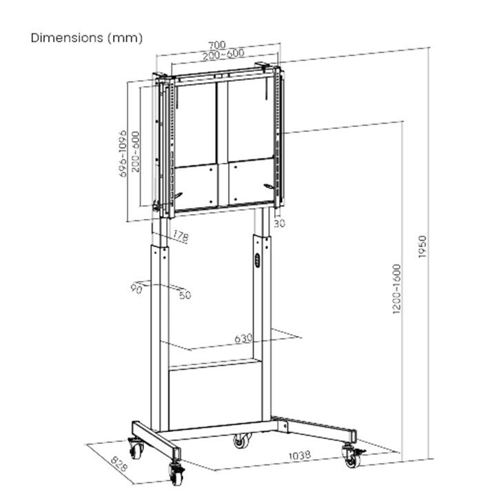 Manual Height-Adjustable Mobile Mount For 60"-100" Interactive Displays