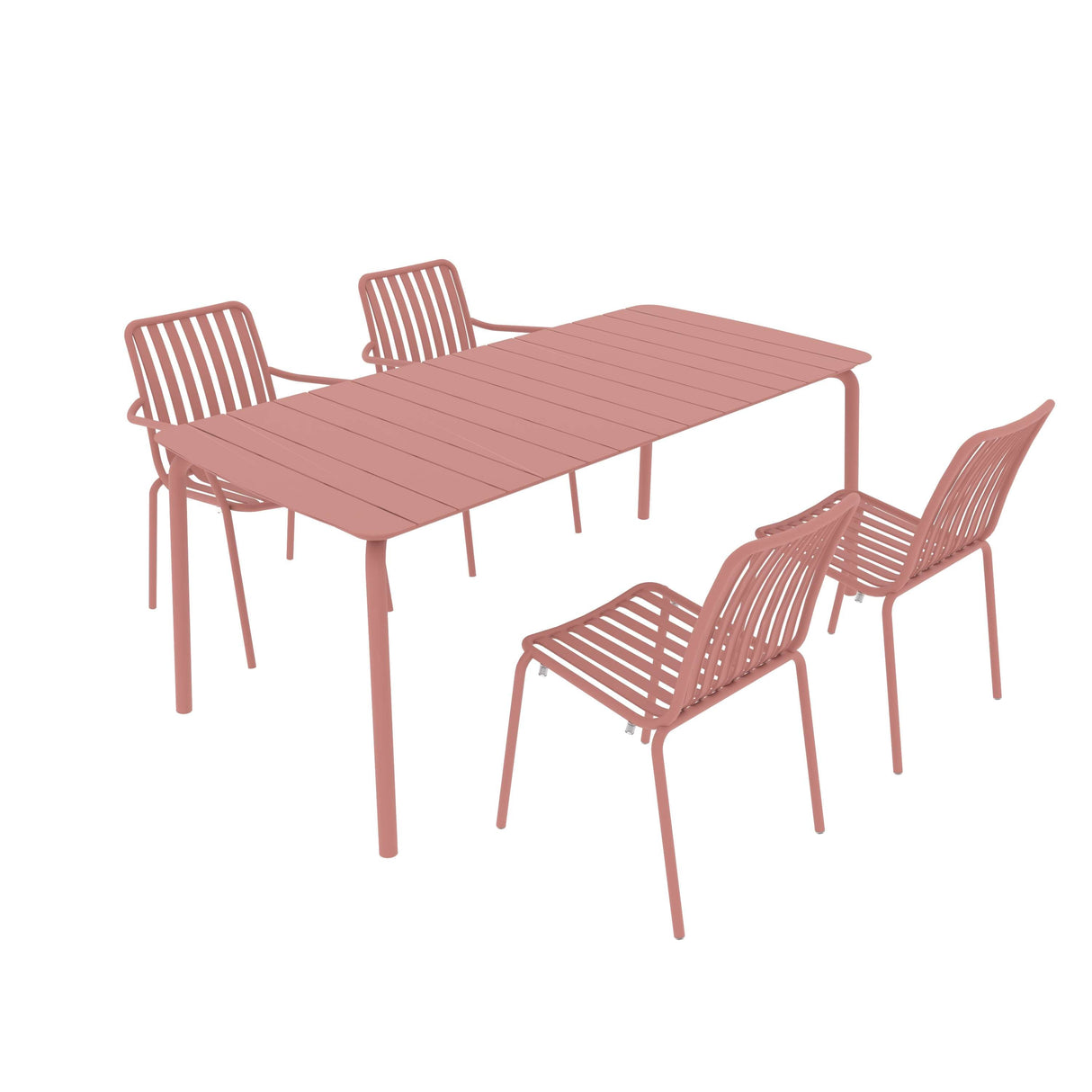 Breeze Rectangular Slatted Table with  Armchair and Side Chair Set