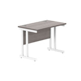 Office Rectangular Desk with Steel Double Upright Cantilever Frame  | 1000X600 | Alaskan Grey Oak/White