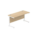 Office Rectangular Desk with Steel Single Upright Cantilever Frame  | 1400X600 | Canadian Oak/White