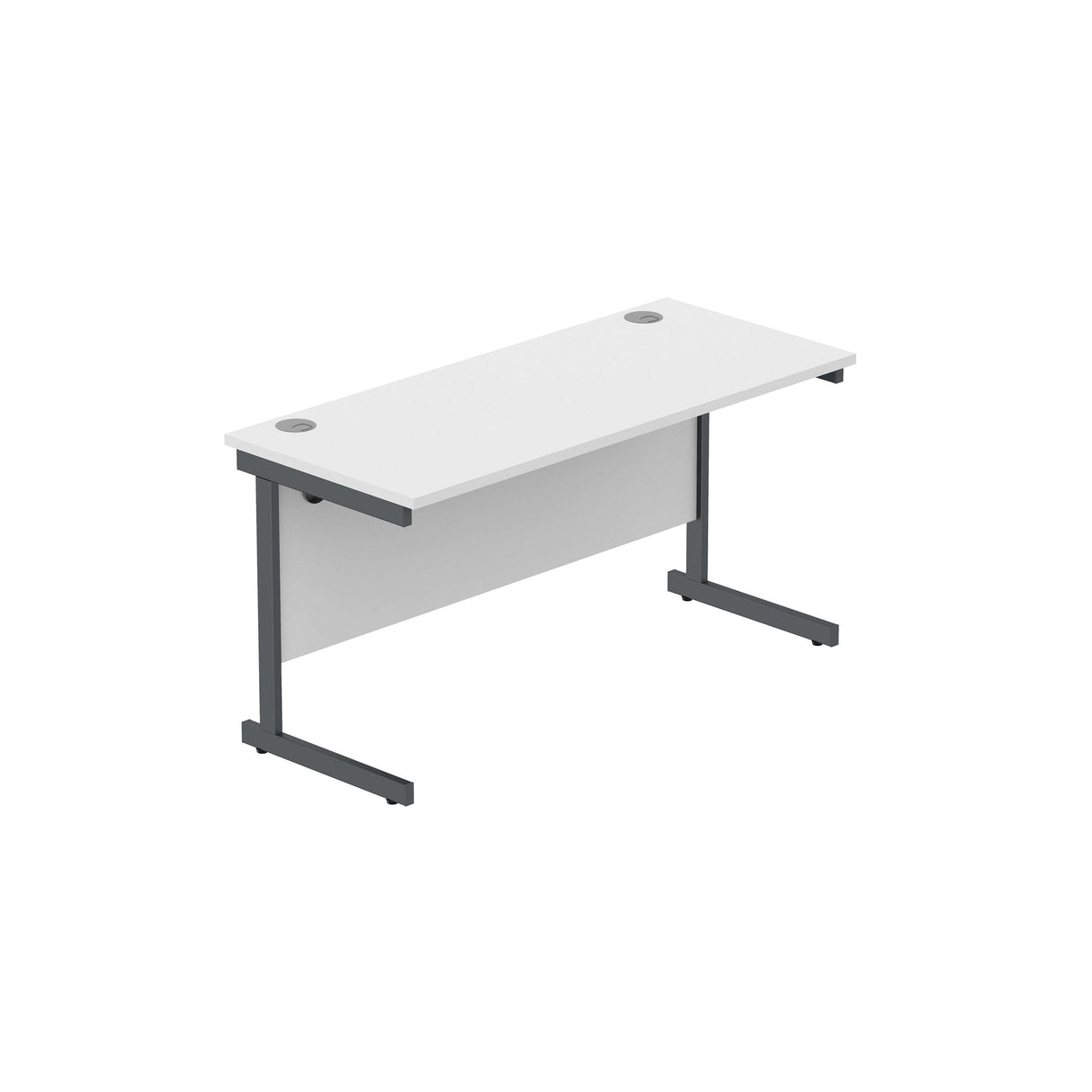 Office Rectangular Desk with Steel Single Upright Cantilever Frame  | 1400X600 | Arctic White/Graphite