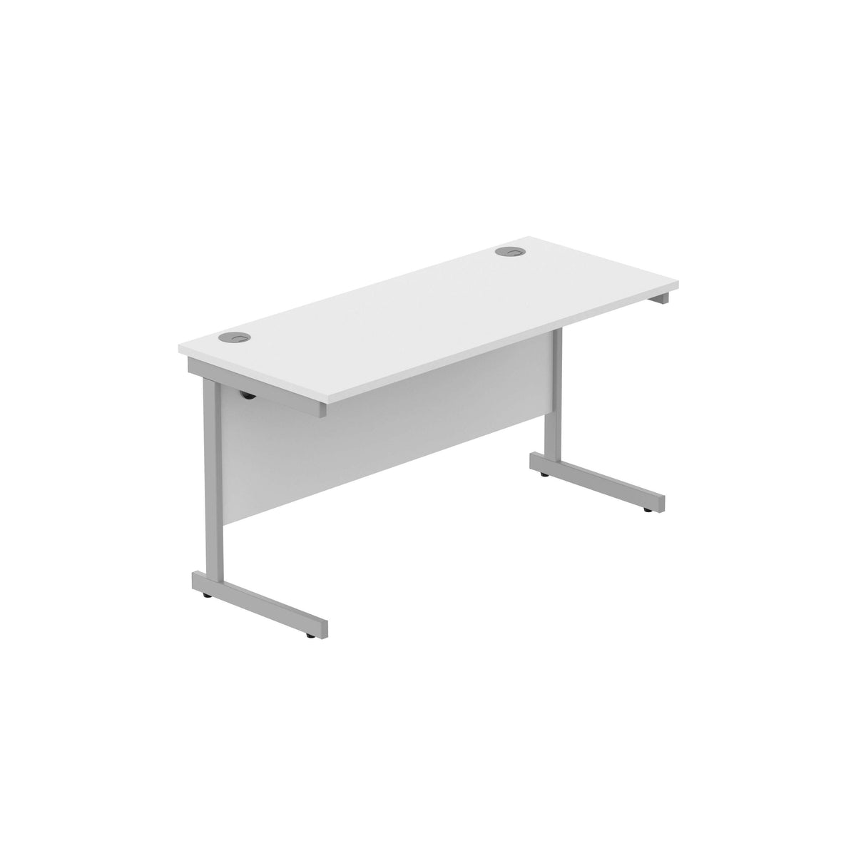 Office Rectangular Desk with Steel Single Upright Cantilever Frame  | 1400X600 | Arctic White/Silver