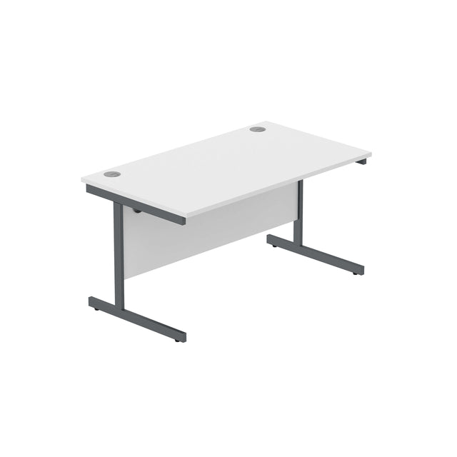 Office Rectangular Desk with Steel Single Upright Cantilever Frame  | 1400X800 | Arctic White/Graphite