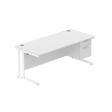 Office Rectangular Desk with Steel Double Upright Cantilever Legs + 2 Drawer Fixed Pedestal  | 1800X800 | Arctic White/White