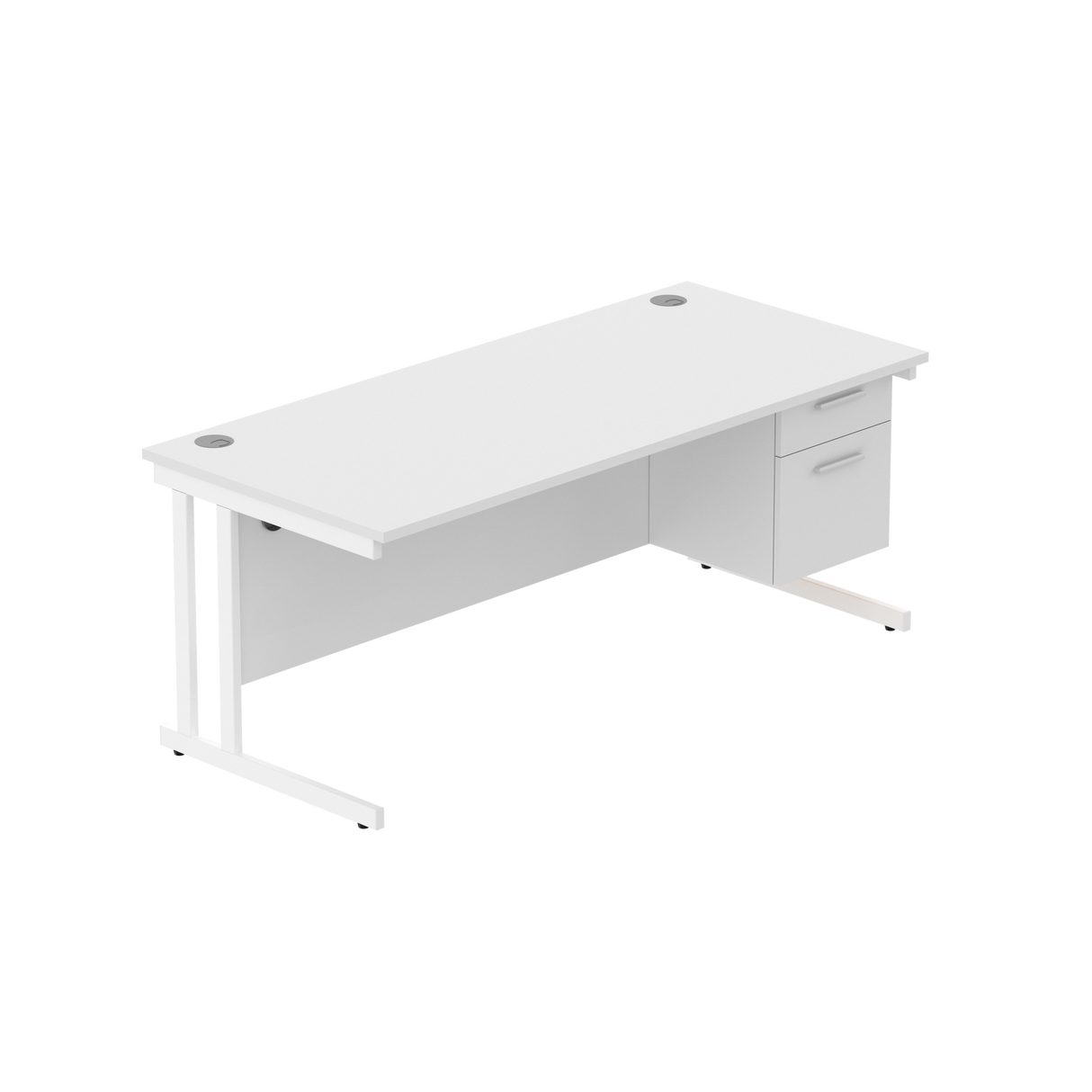 Office Rectangular Desk with Steel Double Upright Cantilever Legs + 2 Drawer Fixed Pedestal  | 1800X800 | Arctic White/White