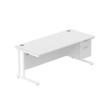 Office Rectangular Desk with Steel Double Upright Cantilever Legs + 2 Drawer Fixed Pedestal  | 1800X800 | Arctic White/White
