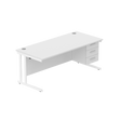 Office Rectangular Desk with Steel Double Upright Cantilever Legs + 3 Drawer Fixed Pedestal  | 1800X800 | Arctic White/White