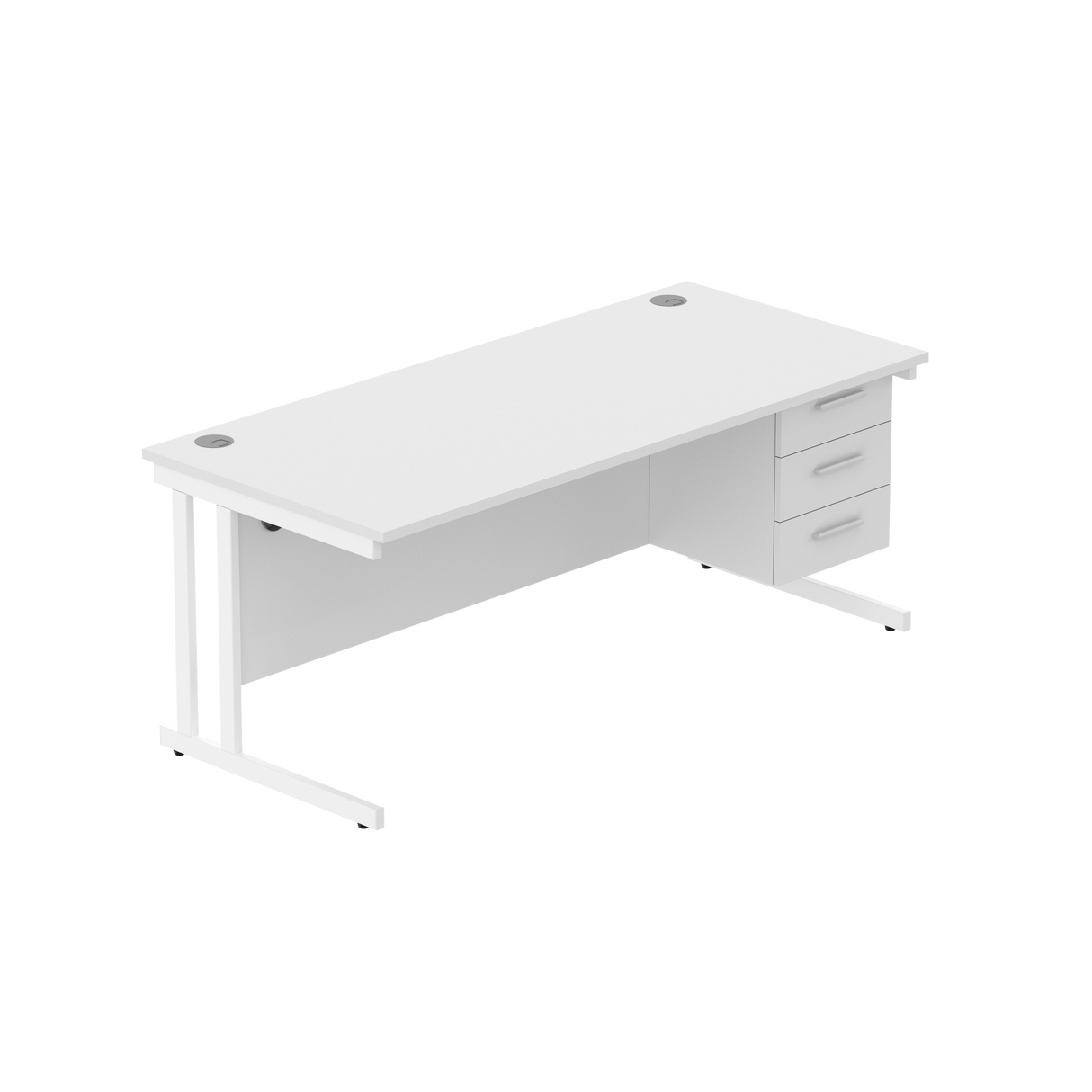 Office Rectangular Desk with Steel Double Upright Cantilever Legs + 3 Drawer Fixed Pedestal  | 1800X800 | Arctic White/White