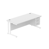 Office Rectangular Desk with Steel Double Upright Cantilever Legs + 3 Drawer Fixed Pedestal  | 1800X800 | Arctic White/White