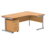 Single Upright Right Hand Radial Desk + 3 Drawer Mobile Under Desk Pedestal  | 1800 X 1200 | Norwegian Beech/Silver