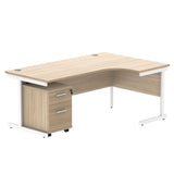 Single Upright Right Hand Radial Desk + 2 Drawer Mobile Under Desk Pedestal  | 1800 X 1200 | Canadian Oak/White