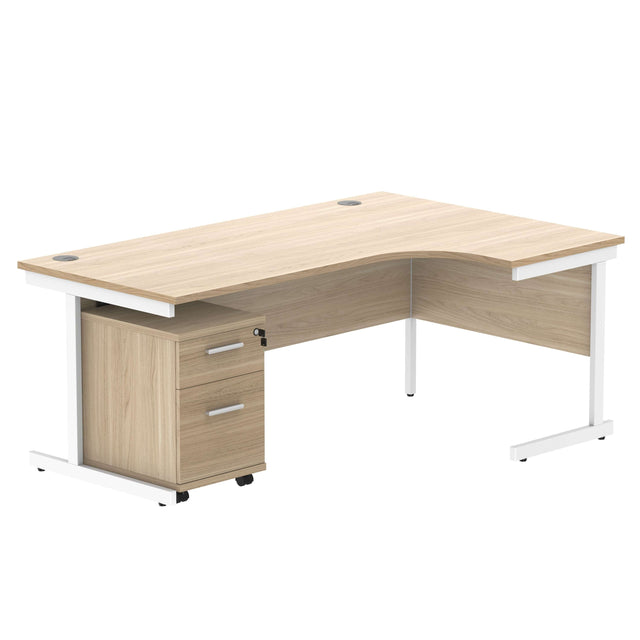 Single Upright Right Hand Radial Desk + 2 Drawer Mobile Under Desk Pedestal  | 1800 X 1200 | Canadian Oak/White