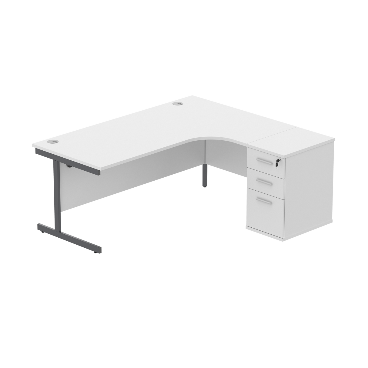 Single Upright Right Hand Radial Desk + Desk High Pedestal  | 600mm Deep Pedestal | 1800 X 1200 | Arctic White/Graphite