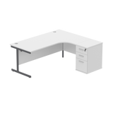 Single Upright Right Hand Radial Desk + Desk High Pedestal  | 600mm Deep Pedestal | 1800 X 1200 | Arctic White/Graphite