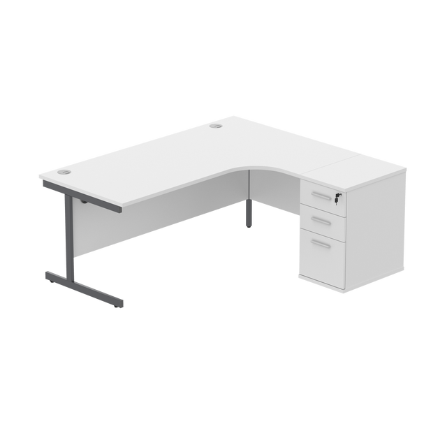 Single Upright Right Hand Radial Desk + Desk High Pedestal  | 600mm Deep Pedestal | 1800 X 1200 | Arctic White/Graphite