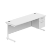 Office Rectangular Desk with Steel Single Upright Cantilever Legs + 2 Drawer Fixed Pedestal  | 1800X600 | Arctic White/White