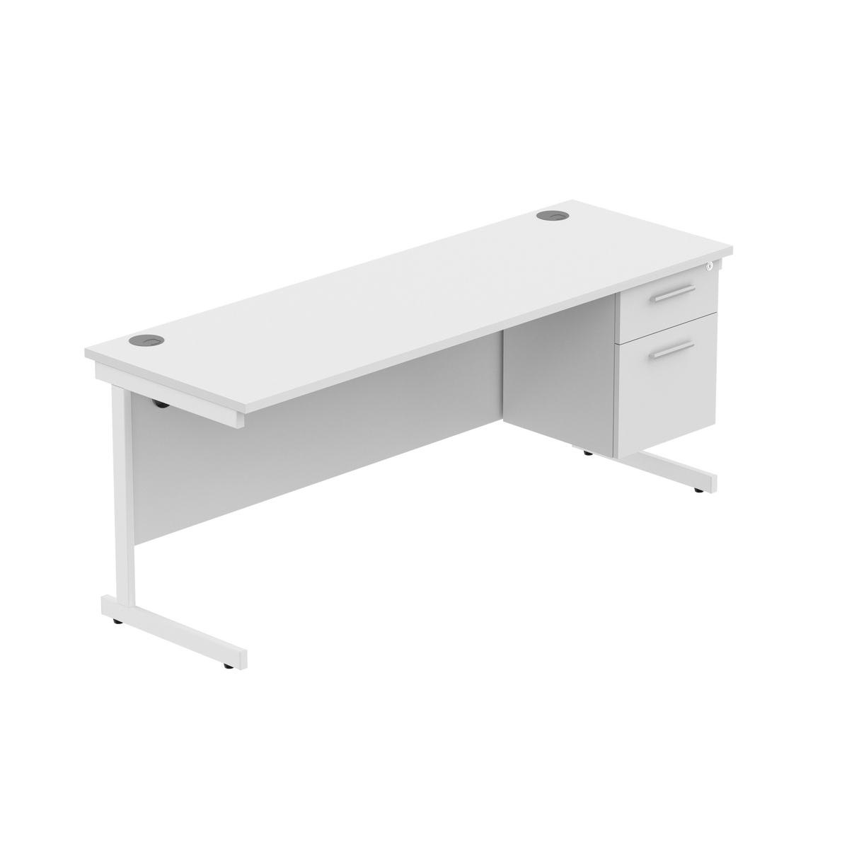 Office Rectangular Desk with Steel Single Upright Cantilever Legs + 2 Drawer Fixed Pedestal  | 1800X600 | Arctic White/White