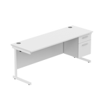 Office Rectangular Desk with Steel Single Upright Cantilever Legs + 2 Drawer Fixed Pedestal  | 1800X600 | Arctic White/White