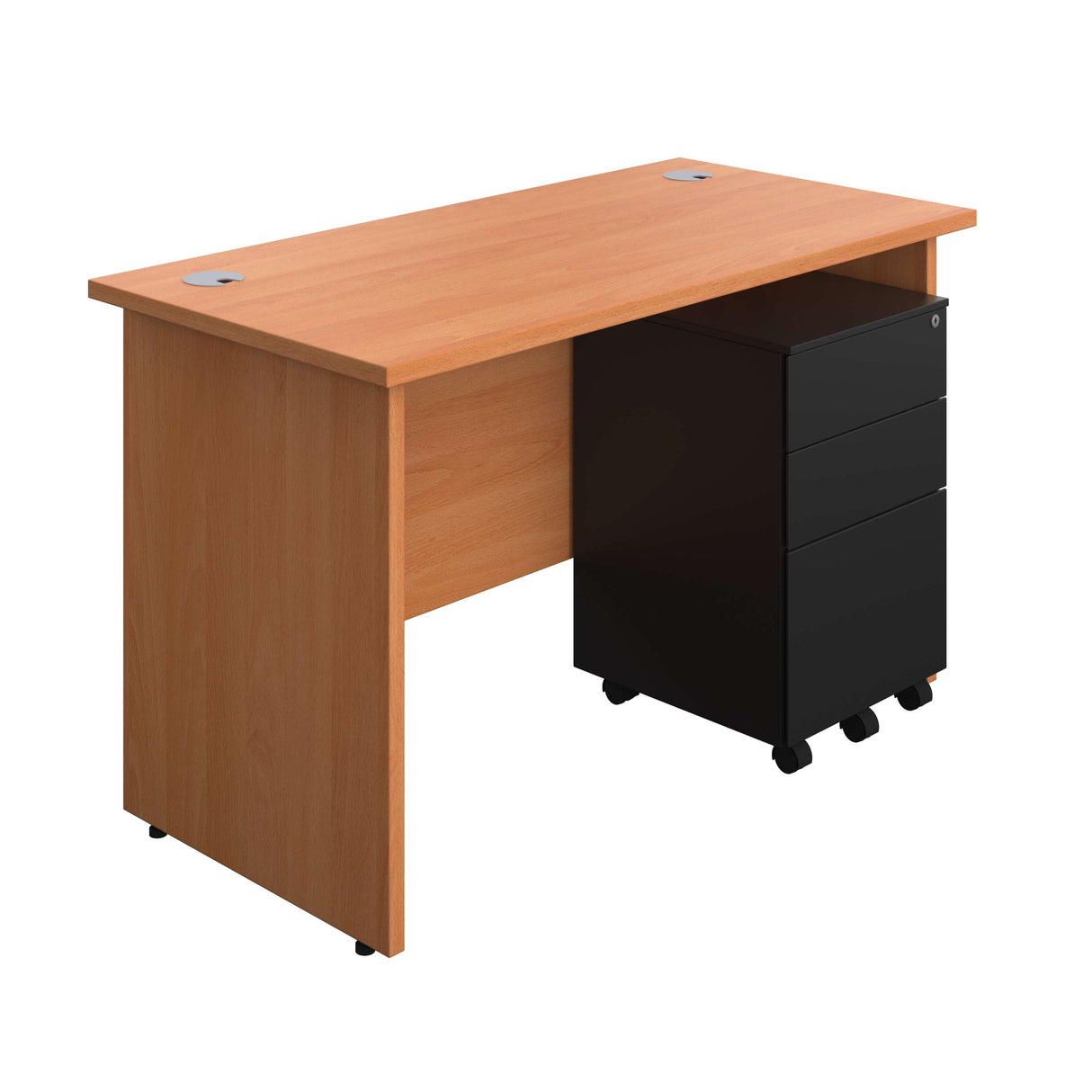 Panel Rectangular Desk + 3 Drawer Steel Pedestal Bundle  600