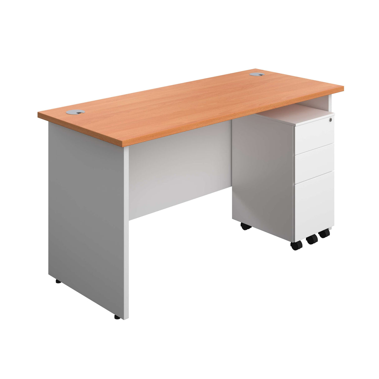 Panel Plus Rectangular Desk + 3 Drawer Slimline Steel Pedestal Bundle