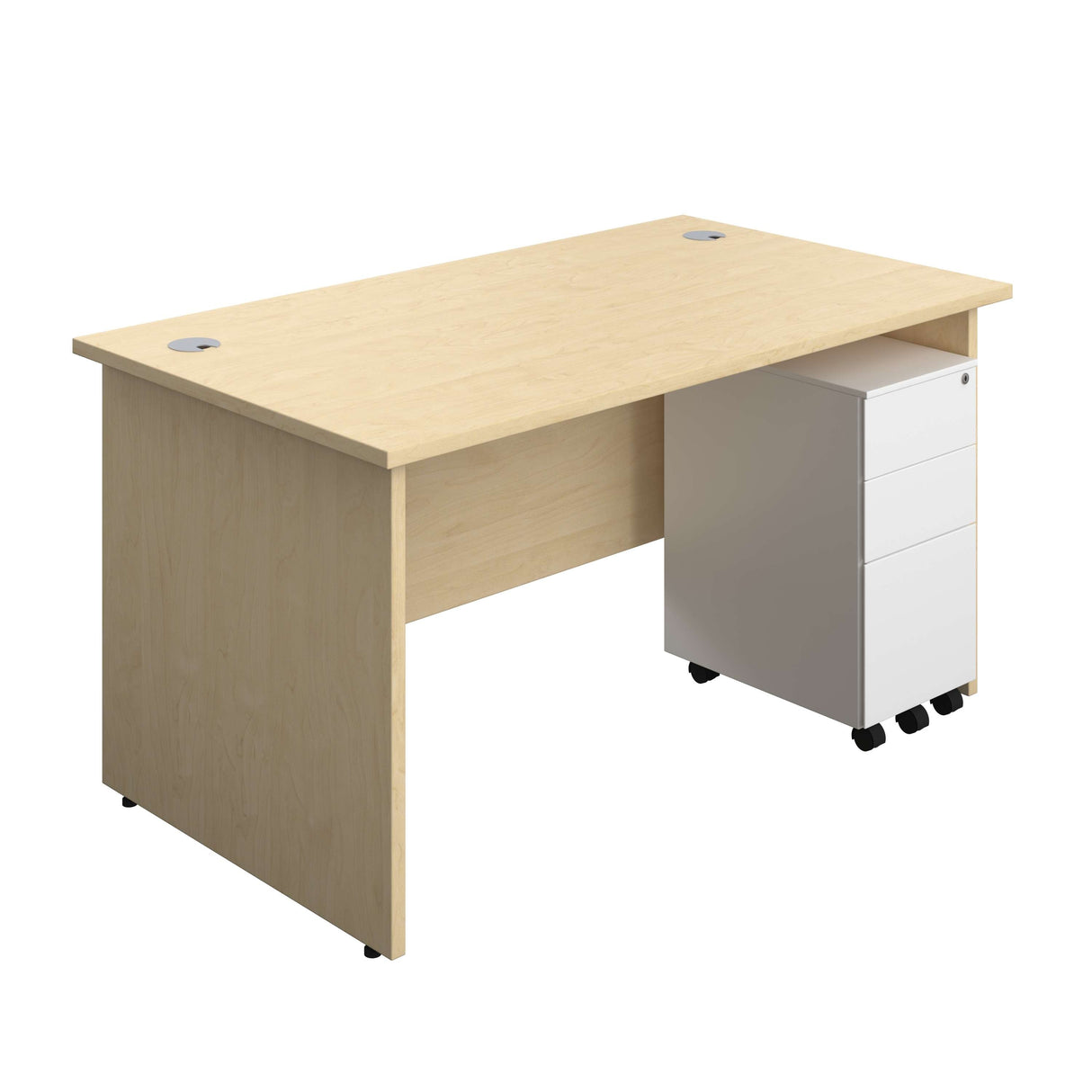 Panel Rectangular Desk + 3 Drawer Slimline Steel Pedestal Bundle  800